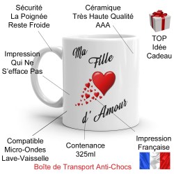Tasse Ma Fille d’Amour mug cadeau tendre avec message Je t’Aime
