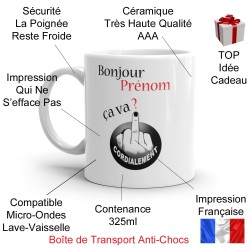 Mug humour prénom personnalisé doigt d’honneur