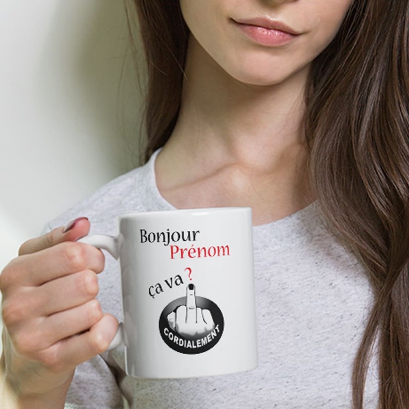 Mug humour prénom personnalisé doigt d’honneur