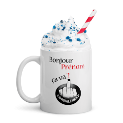 Mug humour prénom personnalisé doigt d’honneur