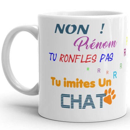 Mug humour prénom personnalisable ronflement chat