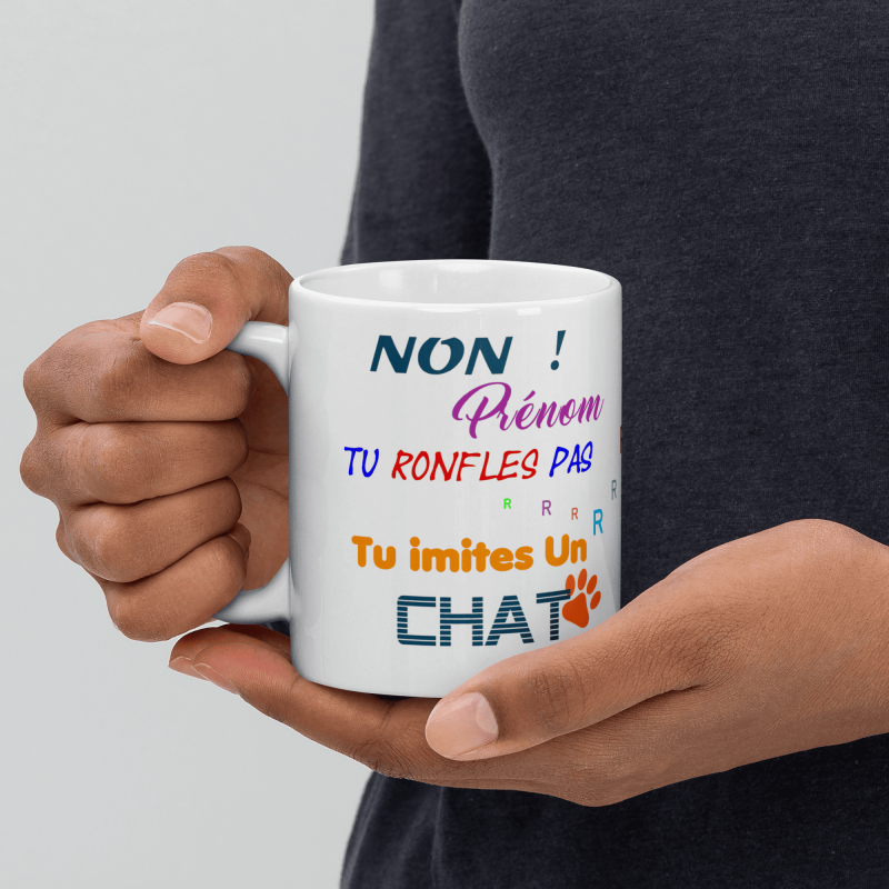 Mug humour prénom personnalisable ronflement chat