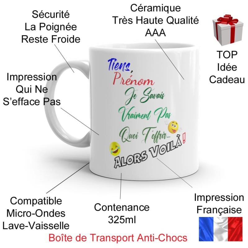 Tasse drôle personnalisable prénom cadeau pas cher