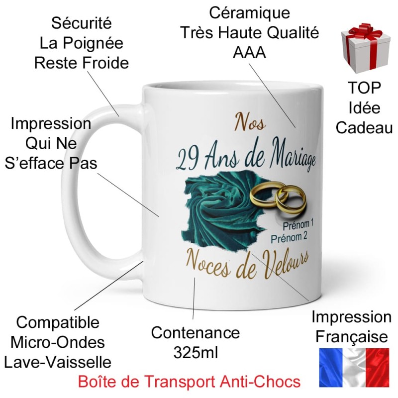 Mug personnalisé noces de velours 29 ans de mariage