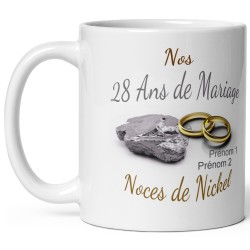 Mug personnalisé 28 ans de mariage noces de nickel