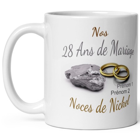 Mug personnalisé 28 ans de mariage noces de nickel