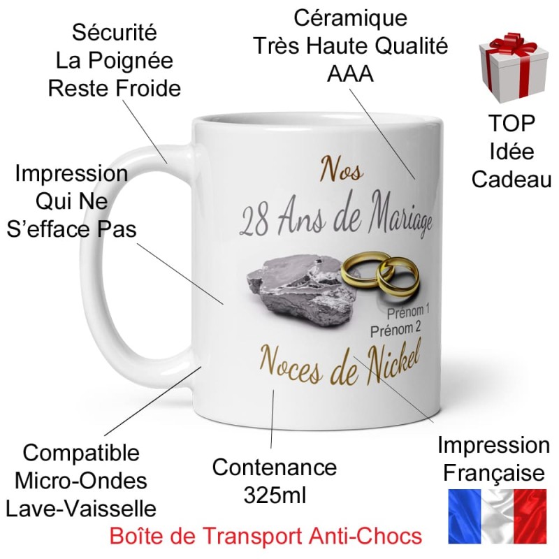 Mug personnalisé 28 ans de mariage noces de nickel
