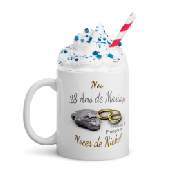 Mug personnalisé 28 ans de mariage noces de nickel
