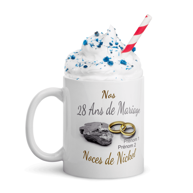 Mug personnalisé 28 ans de mariage noces de nickel