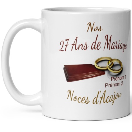 Tasse personnalisable 27 ans mariage noces d’acajou
