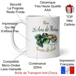Mug personnalisé 26 ans mariage noces de jade