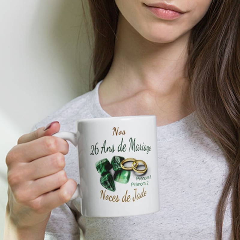 Mug personnalisé 26 ans mariage noces de jade
