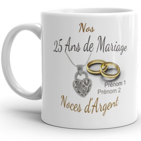 Tasse noces d’argent 25 ans mariage personnalisable