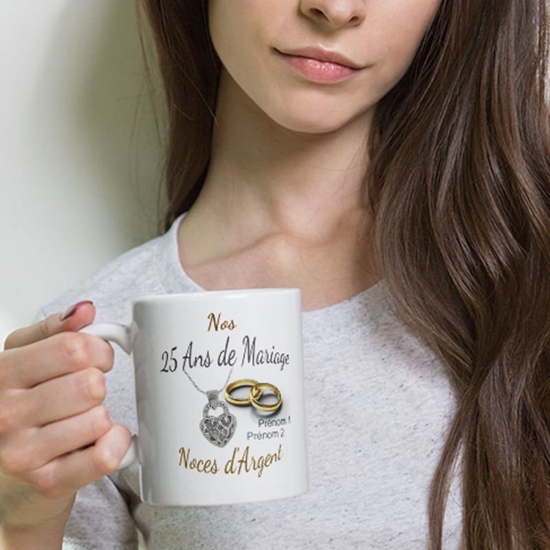 Tasse noces d’argent 25 ans mariage personnalisable