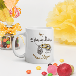 Tasse noces d’argent 25 ans mariage personnalisable
