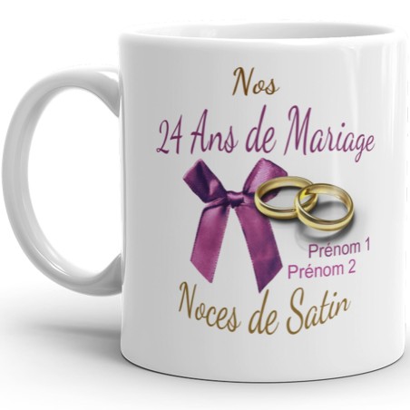 Mug noces de satin 24 ans mariage personnalisé
