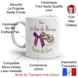 Mug noces de satin 24 ans mariage personnalisé