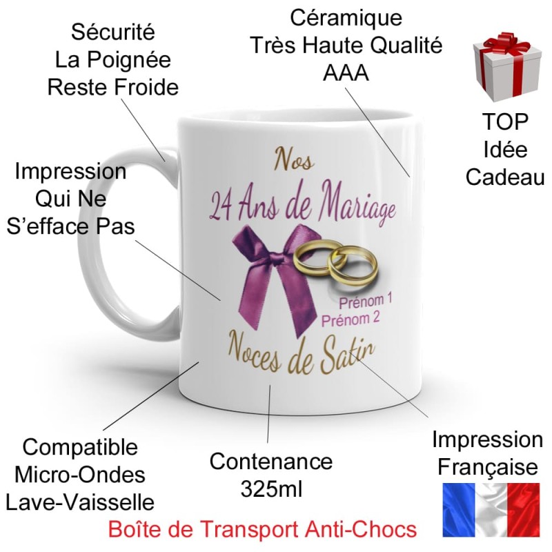 Mug noces de satin 24 ans mariage personnalisé