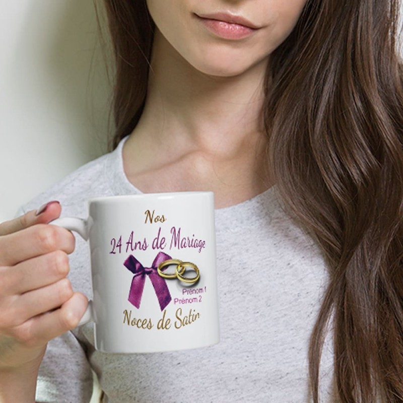 Mug noces de satin 24 ans mariage personnalisé