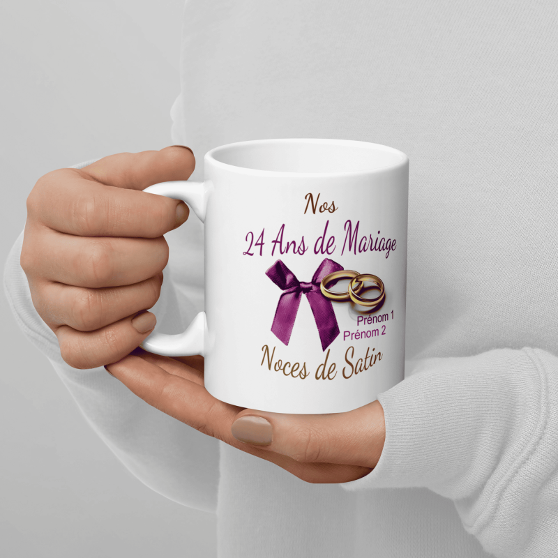 Mug noces de satin 24 ans mariage personnalisé