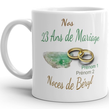 Tasse mariage 23 ans noces de béryl personnalisable