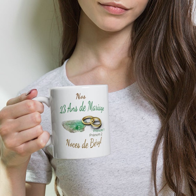 Tasse mariage 23 ans noces de béryl personnalisable