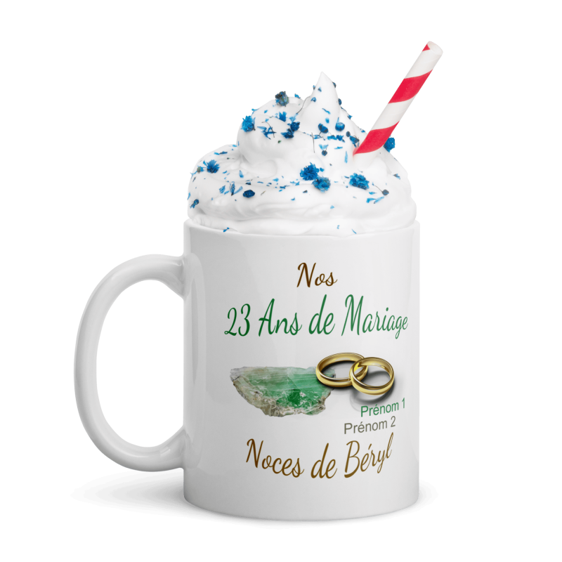 Tasse mariage 23 ans noces de béryl personnalisable