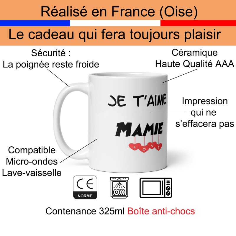 Mug Je t’aime Mamie tasse personnalisée cadeau tendre