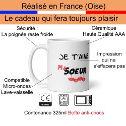 Mug Je t’aime ma sœur tasse cadeau originale