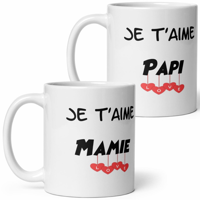 Duo mugs Je t’aime mamie et papi tasse cadeau