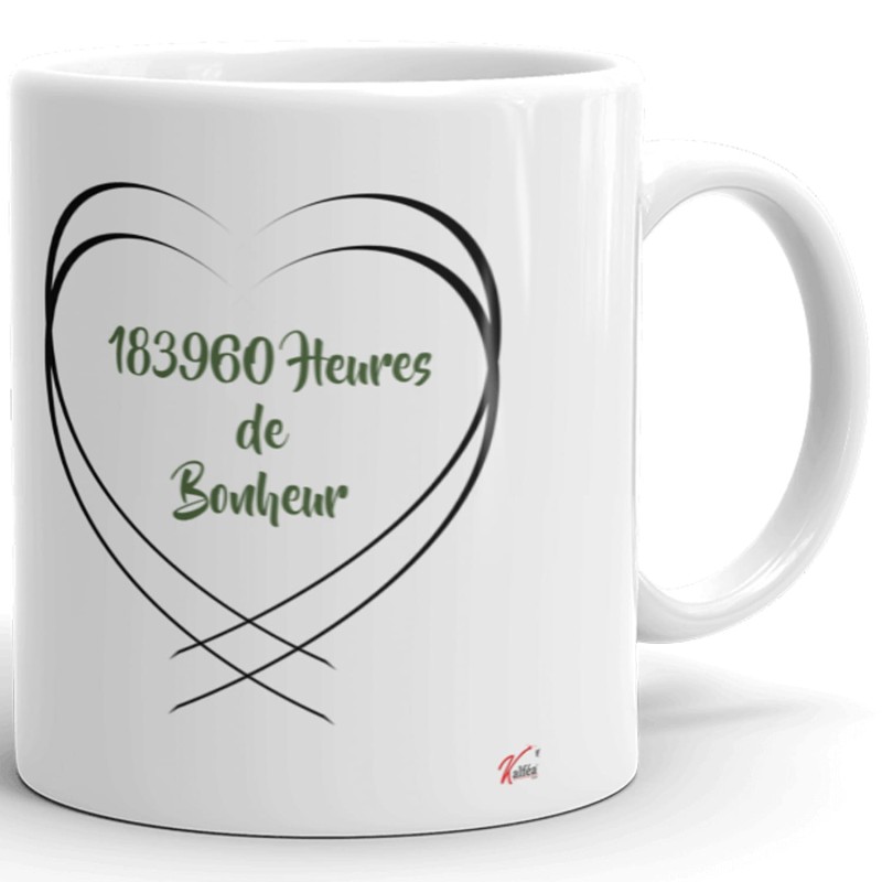 Tasse 21 ans mariage noces d’opale personnalisable