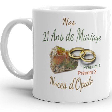 Tasse 21 ans mariage noces d’opale personnalisable