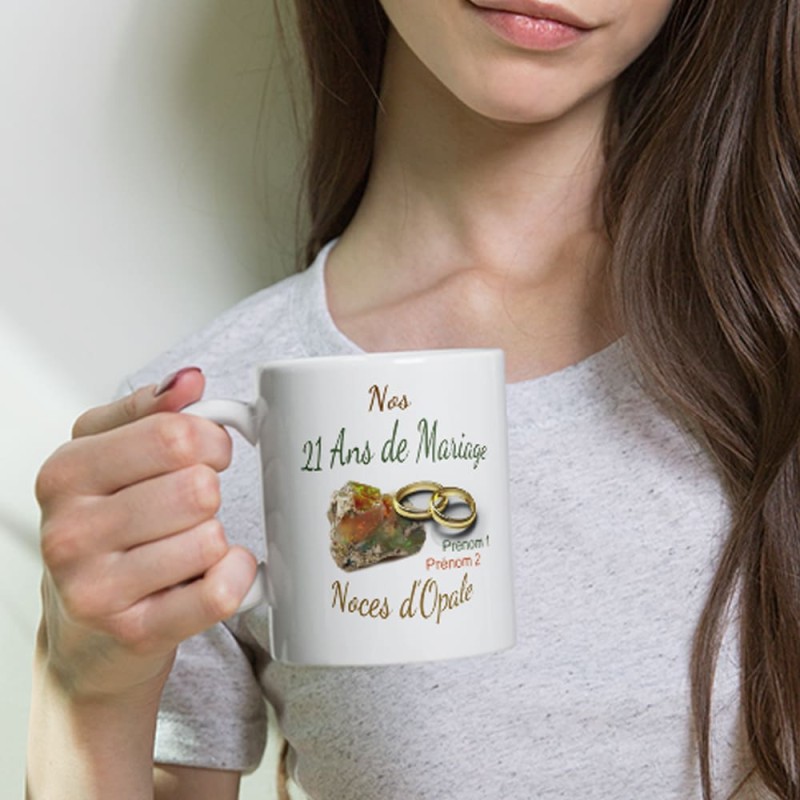 Tasse 21 ans mariage noces d’opale personnalisable