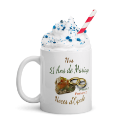 Tasse 21 ans mariage noces d’opale personnalisable