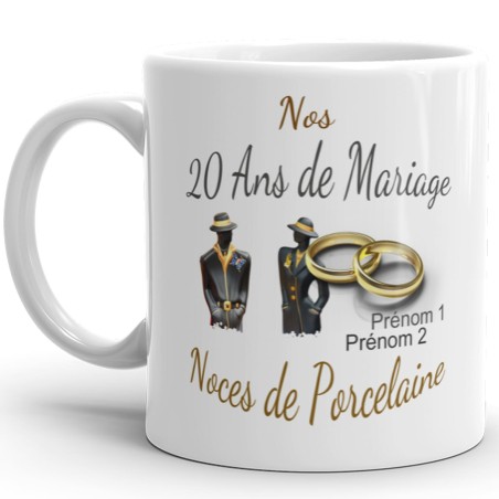 Mug noces de porcelaine 20 ans mariage personnalisé