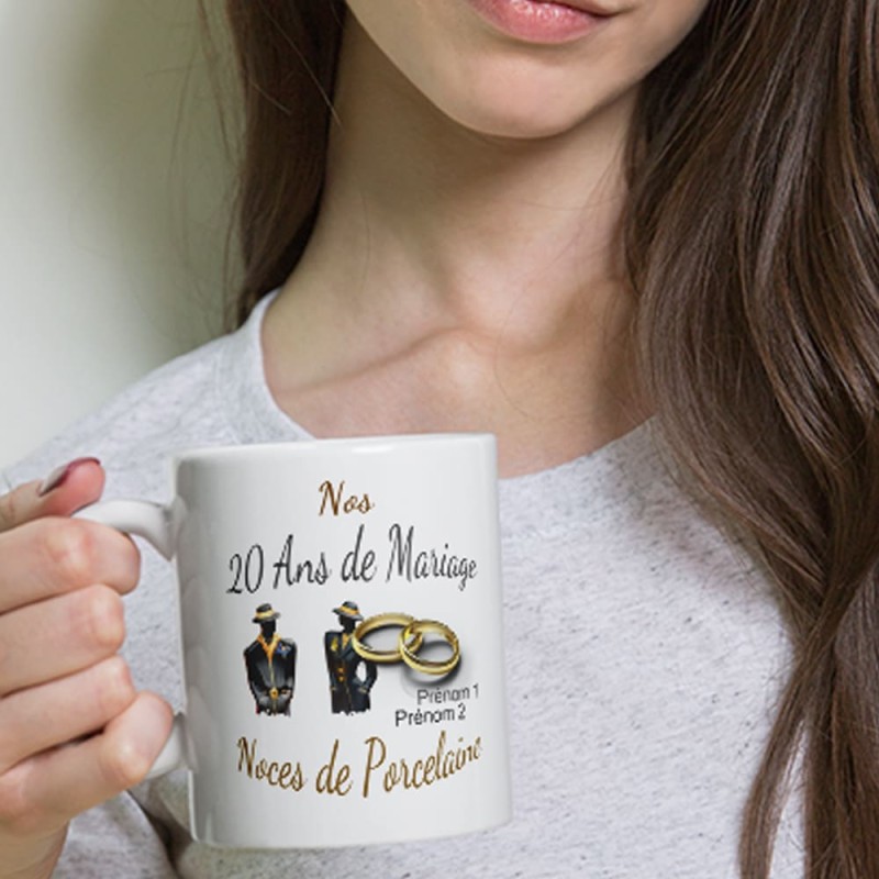 Mug noces de porcelaine 20 ans mariage personnalisé