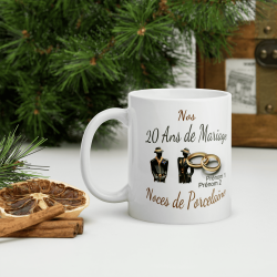 Mug noces de porcelaine 20 ans mariage personnalisé
