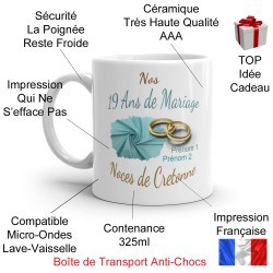 Tasse 19 ans mariage noces de cretonne personnalisée
