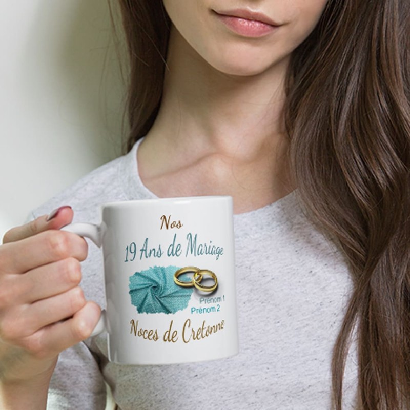 Tasse 19 ans mariage noces de cretonne personnalisée