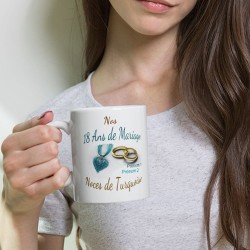 Mug noces de turquoise 18 ans mariage personnalisable