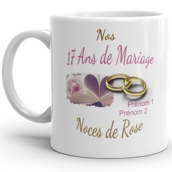 Mug personnalisé noces de rose 17 ans mariage pas cher