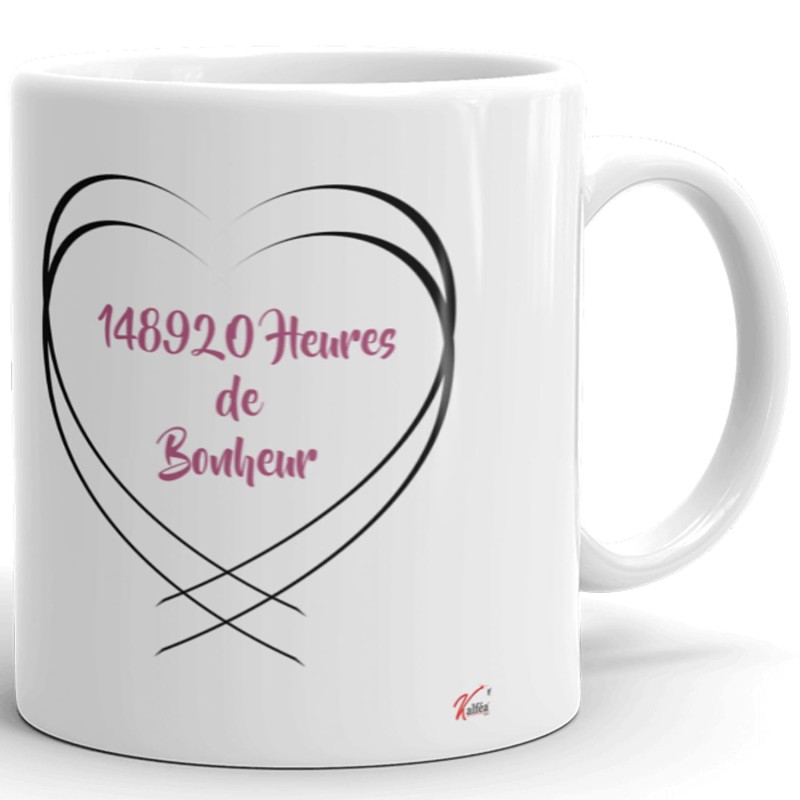 Mug personnalisé noces de rose 17 ans mariage pas cher