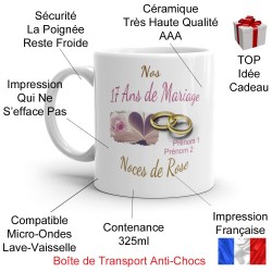 Mug personnalisé noces de rose 17 ans mariage pas cher