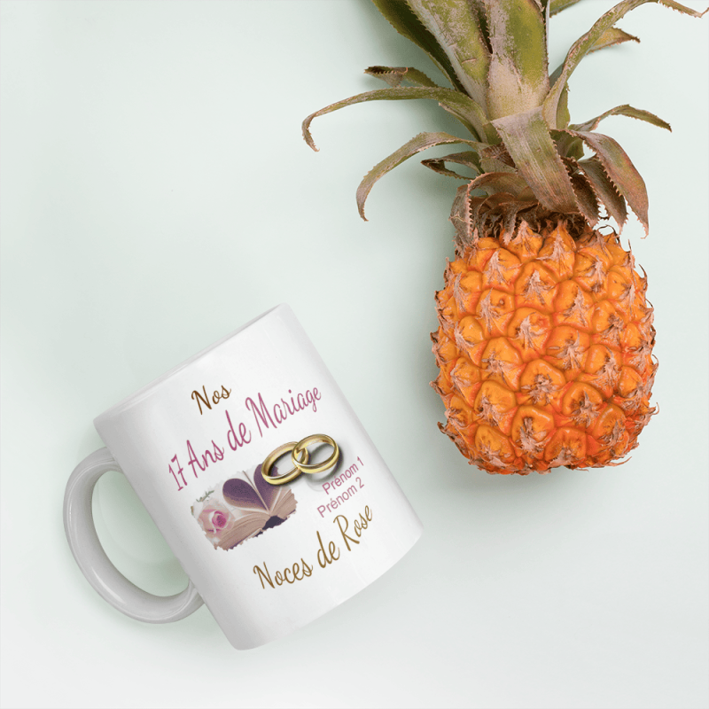Mug personnalisé noces de rose 17 ans mariage pas cher