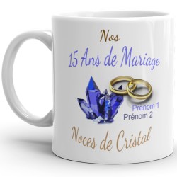 Tasse 15 ans mariage noces de cristal personnalisée