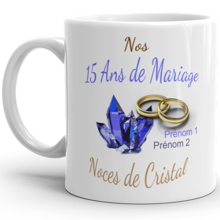 Tasse 15 ans mariage noces de cristal personnalisée