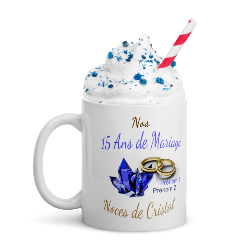Tasse 15 ans mariage noces de cristal personnalisée
