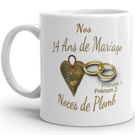 Mug 14 ans mariage noces de plomb personnalisé