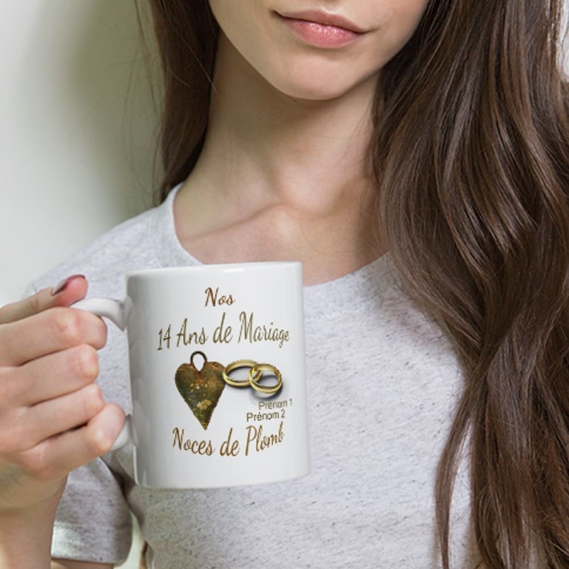 Mug 14 ans mariage noces de plomb personnalisé