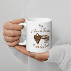 Mug 14 ans mariage noces de plomb personnalisé